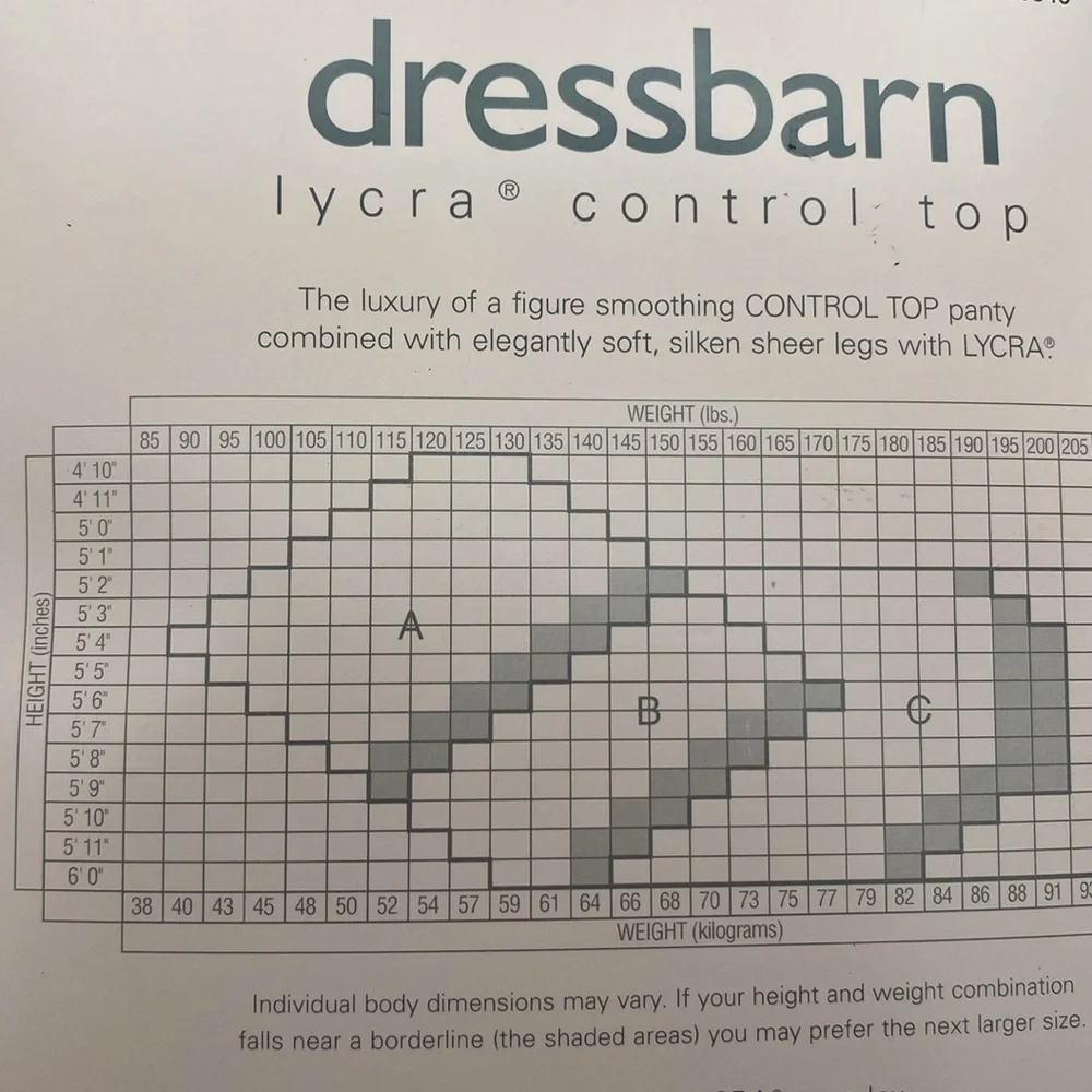 2 Dressbarn Lycra Control Top Stockings nylons pantyhose Size C French taupe